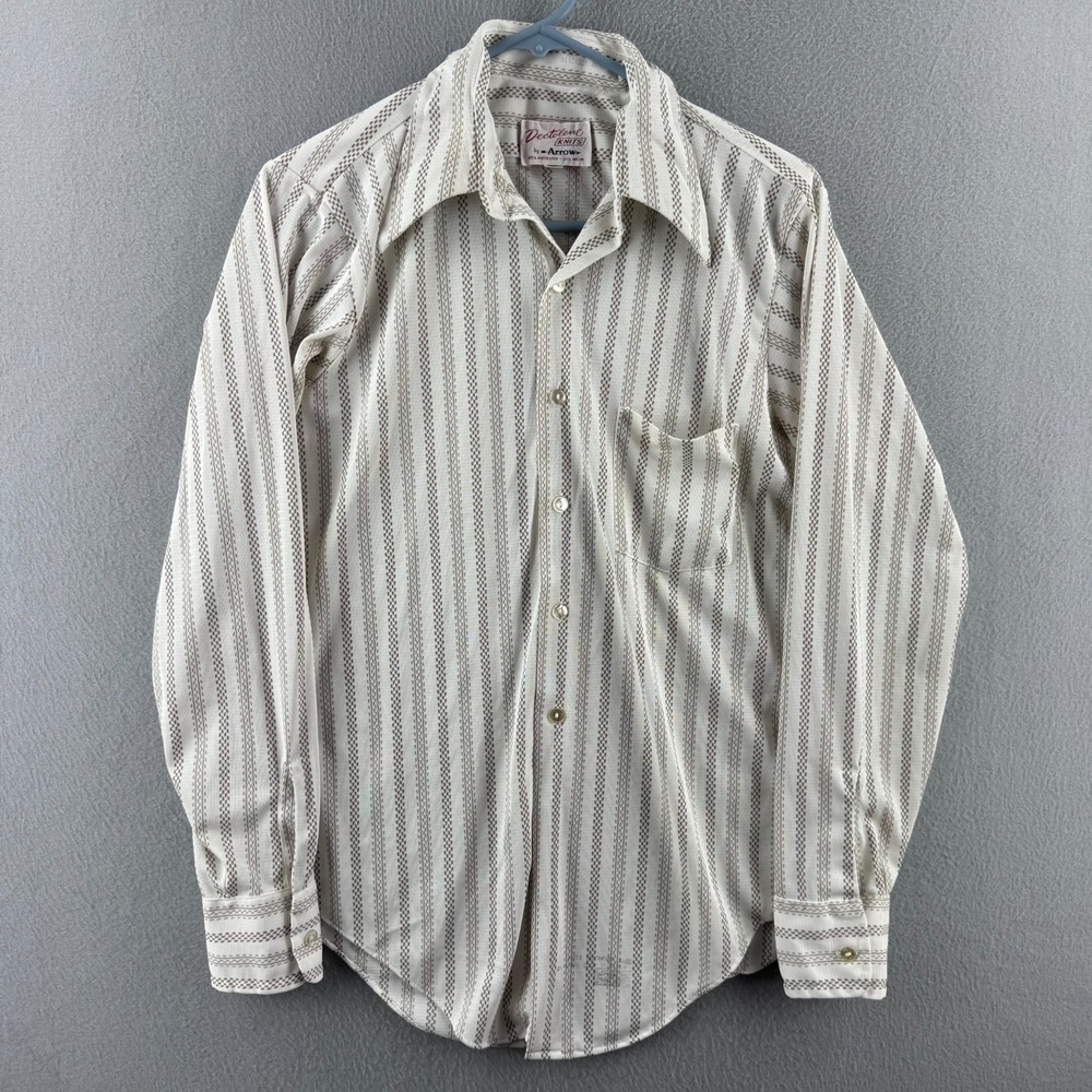 Vintage Arrow Knits Shirt Mens 15x34 70s Polyester Dagger Collar Disco Dectolene
